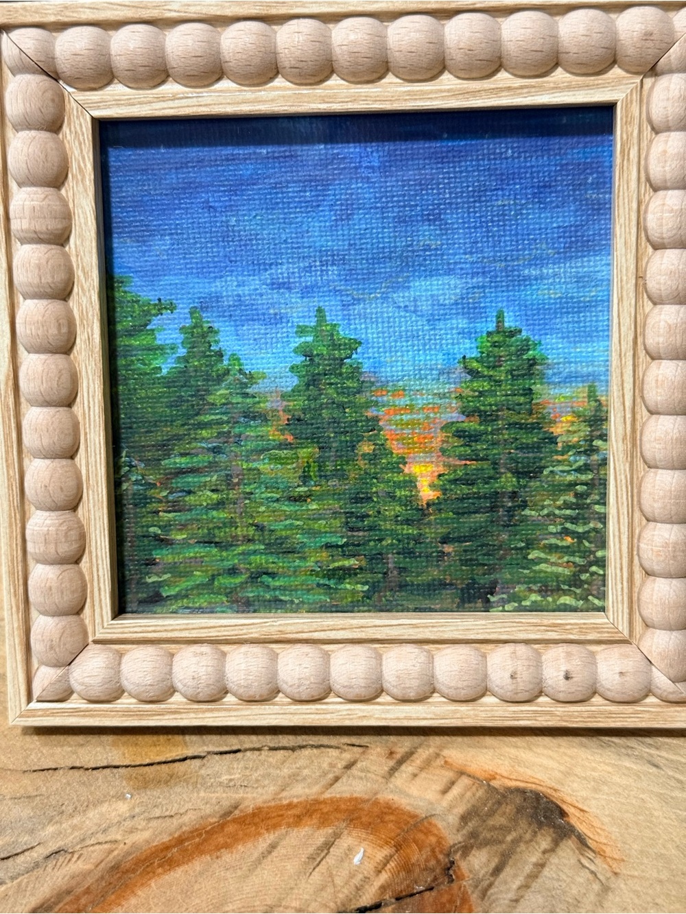 Hand-Painted GOOD NIGHT SUNSHINE- Pine Tree Landscape Wall Art - Blue & Green